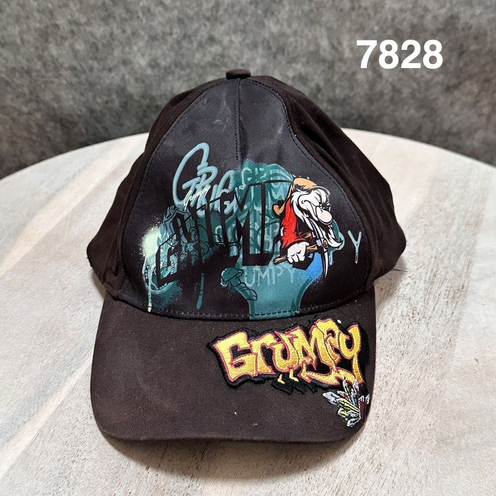 Walt Disney World Grumpy Dwarf Graffiti Baseball Cap Black Stretch Fit Adult Hat